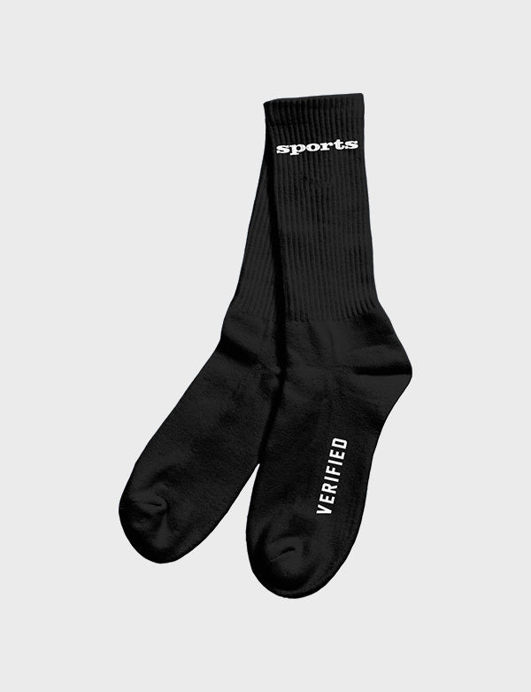 Sports Socks - Black with White Text